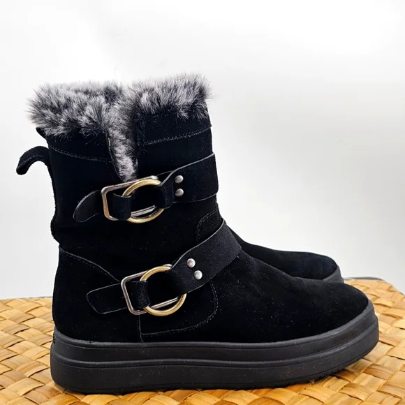 J/SLIDES Shoes Jslides Nelly Faux Fur Lined Black Booties Size